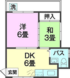 オキダイ荘 2Kの間取図画像