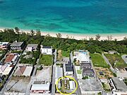 現地航空写真 ？喜瀬ビーチまで徒歩30秒♪？国道沿い ？土地のみ販売中です。