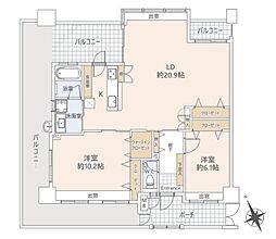 コンフォートシティービュー 2LDKの間取図画像