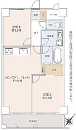 ライオンズマンション市場前 2LDKの間取図画像