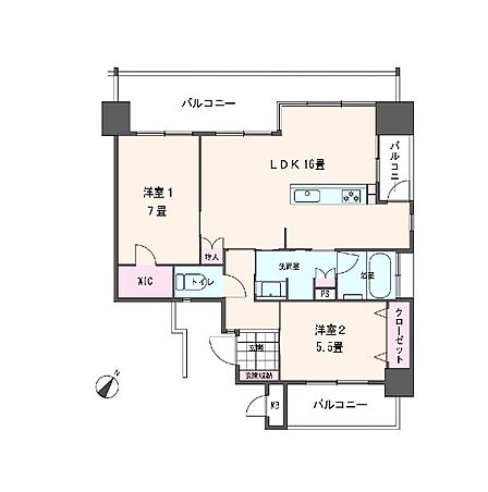 3面採光の明るい2LDK