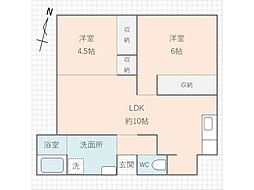 コーポ岩船 2DKの間取図画像