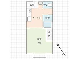 一字荘 1Kの間取図画像