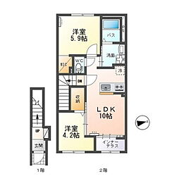 Front Island II (フロントアイランド II) 2LDKの間取図画像