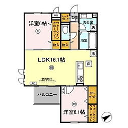 シスネス姫子 3階2LDKの間取り