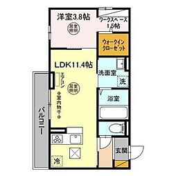 ウエストパーク水戸C棟 1LDKの間取図画像