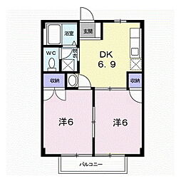 リバーガーデン 2DKの間取図画像