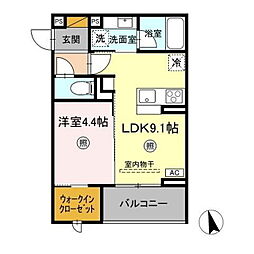 D-Invest東原B 1LDKの間取図画像