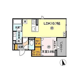 D-Invest東原B 1LDKの間取図画像