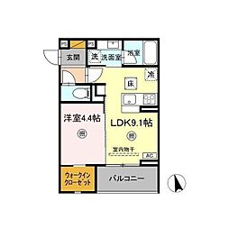 D-Invest東原B 1LDKの間取図画像