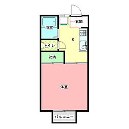 あけぼのコーポD 1Kの間取図画像