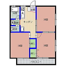 ハイム梅里B 3DKの間取図画像