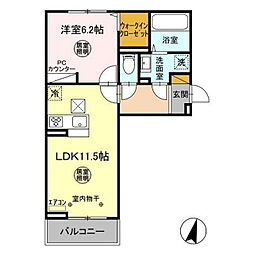 グリーン 1LDKの間取図画像
