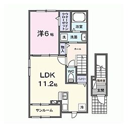 水戸市東赤塚アパート 1LDKの間取図画像