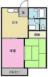 ドミール山田B 2DKの間取図画像