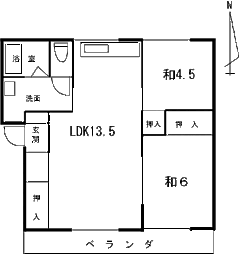 セゾン平田B 2LDKの間取図画像