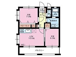 レアールミーテ香陵 2LDKの間取図画像