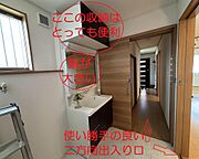 洗面台の上に収納があります。洗剤などのストックに重宝します