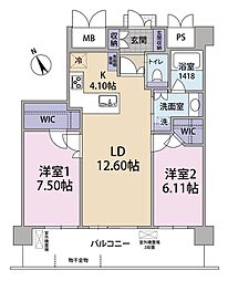 エンブルヒルズ東源台 2LDKの間取図画像