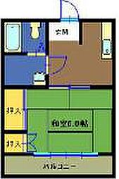 片浜ハイツ 1Kの間取図画像