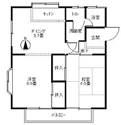 コーポ沢地B 302 2階2DKの間取り