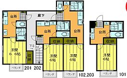 カッサシオン2 1Kの間取図画像