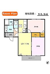 サニーハイツ下多賀 2LDKの間取図画像