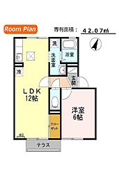 フローラ村上B 1LDKの間取図画像