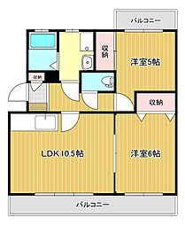 ヴェルフィーユ初生 2LDKの間取図画像