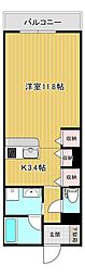 放生館 ワンルームの間取図画像