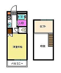 プルニエJ 1Kの間取図画像
