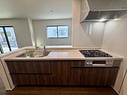 明るくて機能的なキッチンです。浄水機能付きのシングルレバーです。