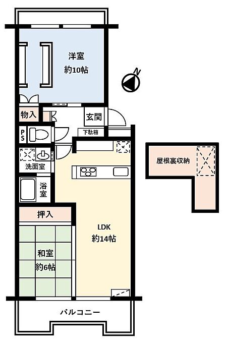 2LDK、価格1890万円、専有面積72.22m2、バルコニー面積10.48m2