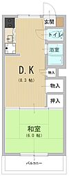 やんぱる大和 1DKの間取図画像