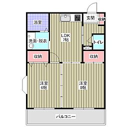 ロイヤルプラザ二日町B棟 2LDKの間取図画像