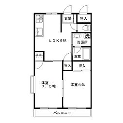 エリア21アクロスカイA 2LDKの間取図画像