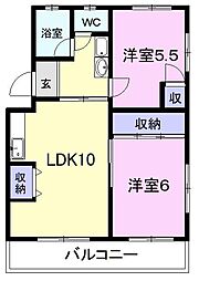 富士昭和ビル1 2LDKの間取図画像