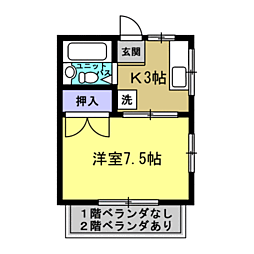 サンレイク 1Kの間取図画像