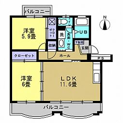 エルソーラ 2LDKの間取図画像
