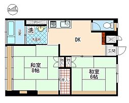 伊東マンション本館 2DKの間取図画像
