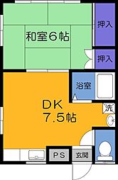 サンコーポ横田 1DKの間取図画像