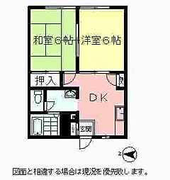 ビューテラス倉 103 1階2DKの間取り