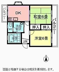 サニーハイツ 101 1階2DKの間取り