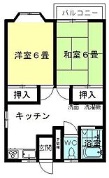 北條ハイツB 2Kの間取図画像