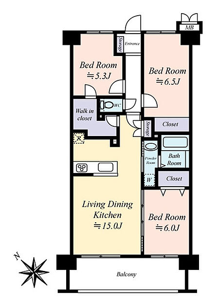 専有面積73.08?、3LDKの間取り、2003年11月建築