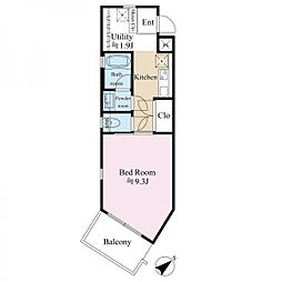 フォンティーヌ壱番館 1Kの間取図画像