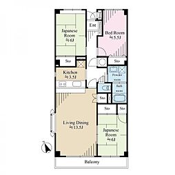 東葉コーポ北方B 3LDKの間取図画像
