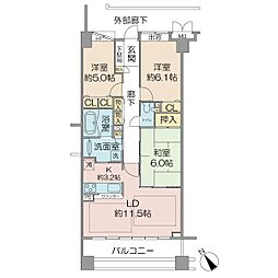 コスモ鶴見岸谷公園 3LDKの間取図画像