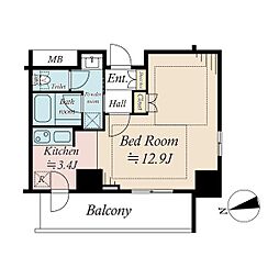 スカイグランデ汐留 ワンルームの間取図画像