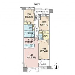 オーベルグランディオ上大岡サザンパレスイーストウィング 3LDKの間取図画像